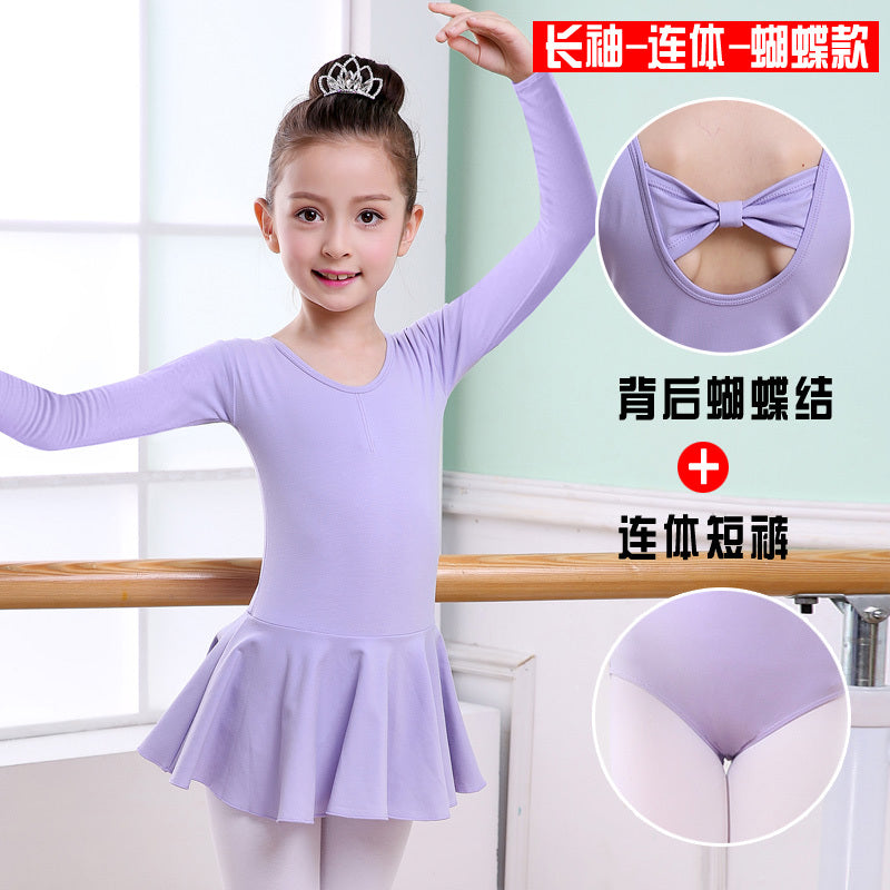 Children's Dance Clothes, Girls' Practice Clothes, Girls Short-sleeved Tutu Purple Long sleeve - D&A