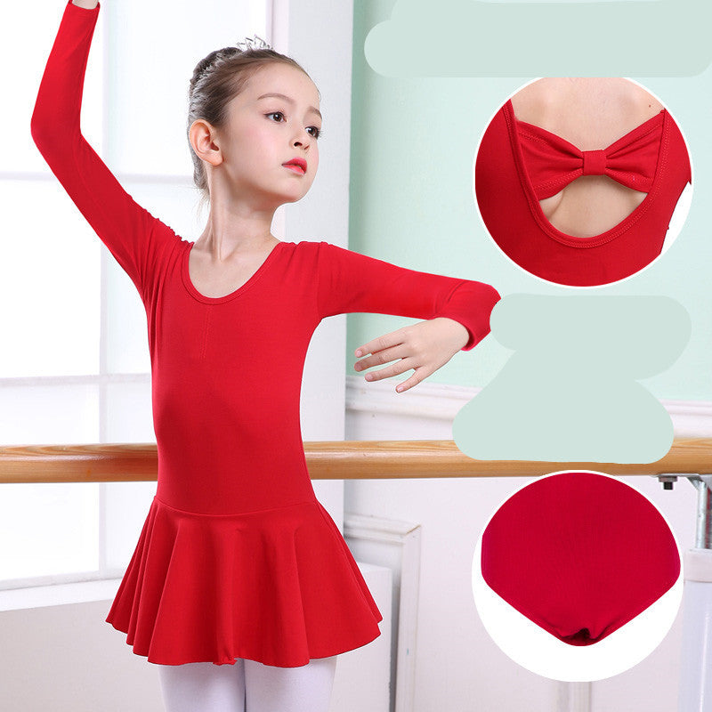Children's Dance Clothes, Girls' Practice Clothes, Girls Short-sleeved Tutu Red Long sleeve - D&A