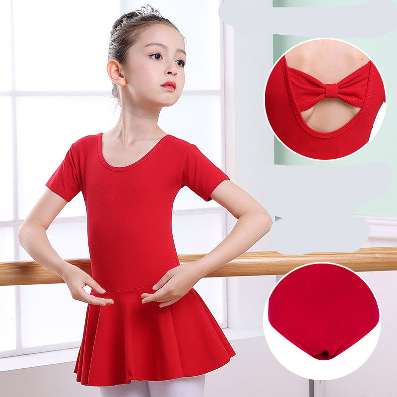 Children's Dance Clothes, Girls' Practice Clothes, Girls Short-sleeved Tutu Red Short sleeve - D&A