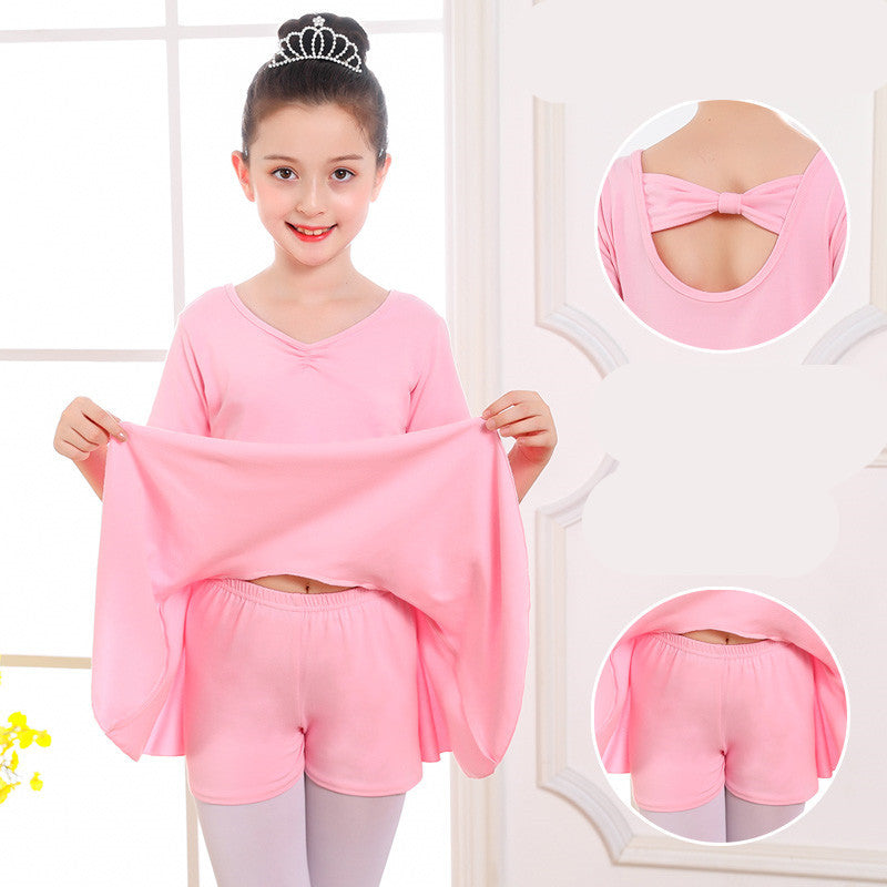 Children's Dance Clothes, Girls' Practice Clothes, Girls Short-sleeved Tutu Pink Split - D&A
