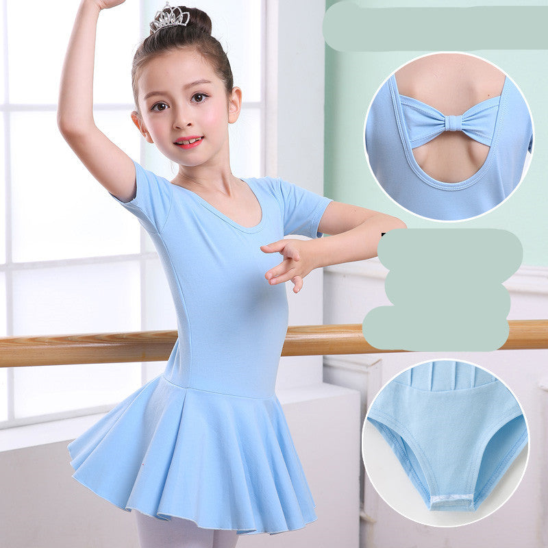 Children's Dance Clothes, Girls' Practice Clothes, Girls Short-sleeved Tutu Blue Short sleeve - D&A
