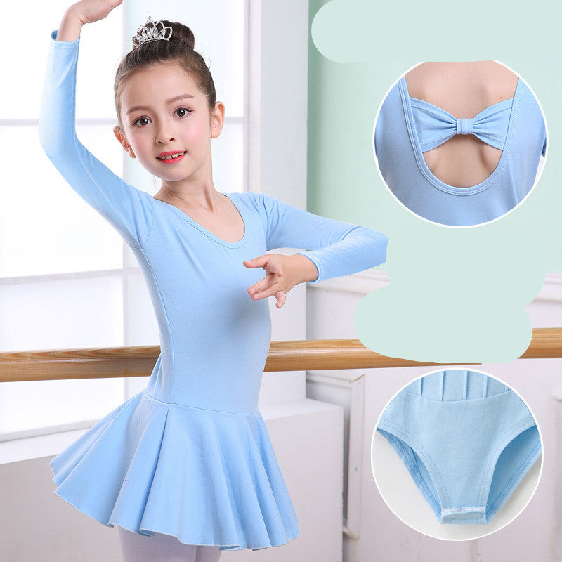 Children's Dance Clothes, Girls' Practice Clothes, Girls Short-sleeved Tutu Blue Long sleeve - D&A