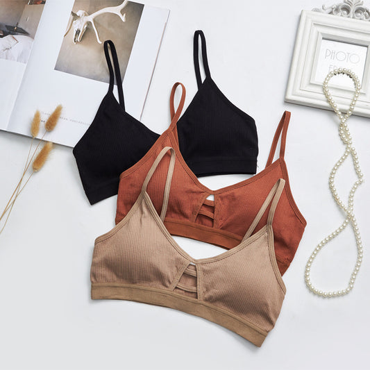 Cross Border New French Bra Rimless Sling Low Back Hollow Breathable Triangle Bra Seamless Bra Lady - D&A