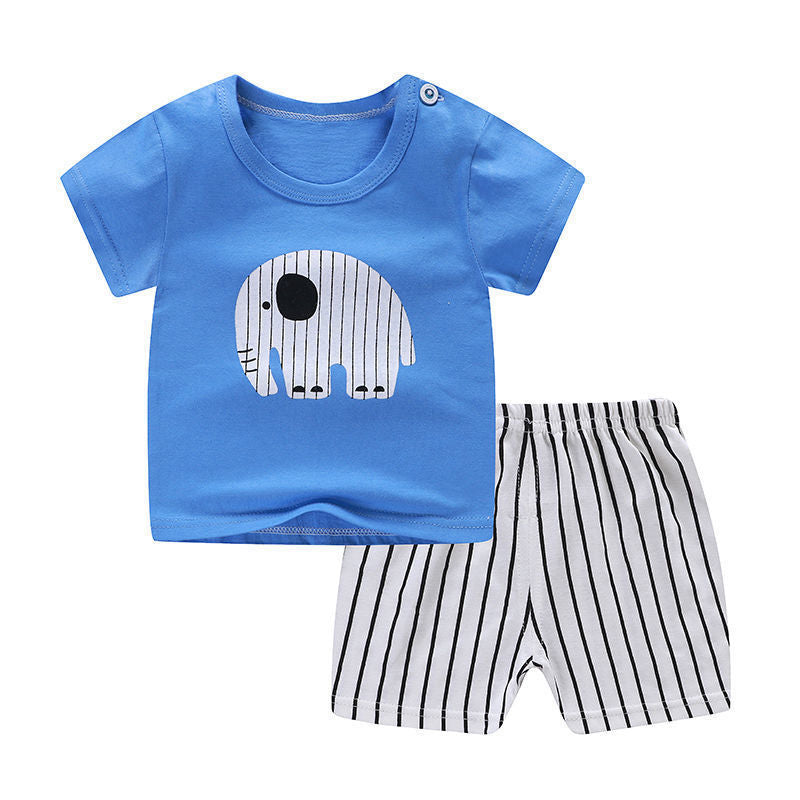 Summer Infant Newborn Baby Boy Clothes Children Clothing Set for Girls Kids T-Shirt Shorts 2PCS Outfits Cotton Casual Clothes Blue elephant - D&A