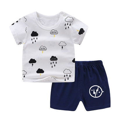 Summer Infant Newborn Baby Boy Clothes Children Clothing Set for Girls Kids T-Shirt Shorts 2PCS Outfits Cotton Casual Clothes Thunderstorm - D&A