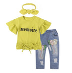 Girls Clothing Cotton Yellow Letter T-Shirt Jeans Suit Yellow - D&A