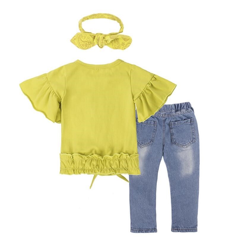 Girls Clothing Cotton Yellow Letter T-Shirt Jeans Suit - D&A