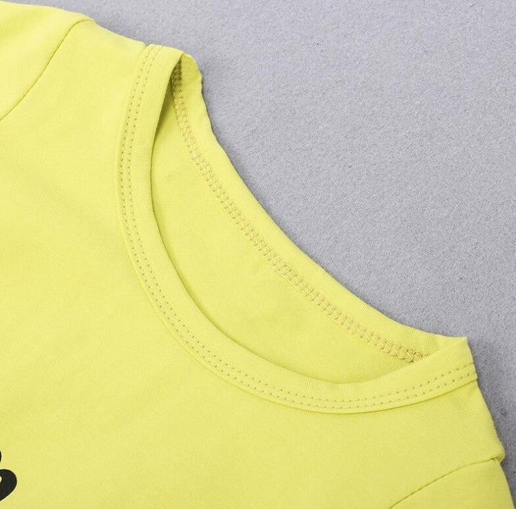 Girls Clothing Cotton Yellow Letter T-Shirt Jeans Suit - D&A