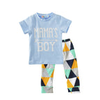 Children's Clothing Boy Suit Short-Sleeved T-Shirt Blue Letter Arrow Geometric Pants Baby Two-Piece Suit Blue - D&A