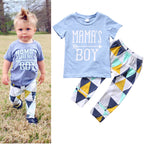 Children's Clothing Boy Suit Short-Sleeved T-Shirt Blue Letter Arrow Geometric Pants Baby Two-Piece Suit - D&A