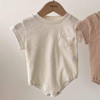 Children'S Clothing T-Shirt Summer Baby Clothes Solid Color Triangle Bag Fart Baby Romper-Loose Short-Sleeved Casual Children'S Pants Beige Romper - D&A