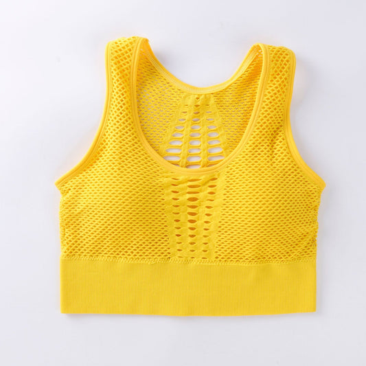 Yoga Running Bra Bra Vest Underwear Women'S Solid Color Breathable Mesh Design Detachable Bra - D&A