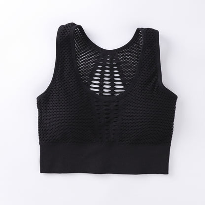 Yoga Running Bra Bra Vest Underwear Women'S Solid Color Breathable Mesh Design Detachable Bra Black - D&A