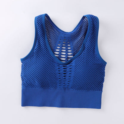 Yoga Running Bra Bra Vest Underwear Women'S Solid Color Breathable Mesh Design Detachable Bra Dark Blue - D&A
