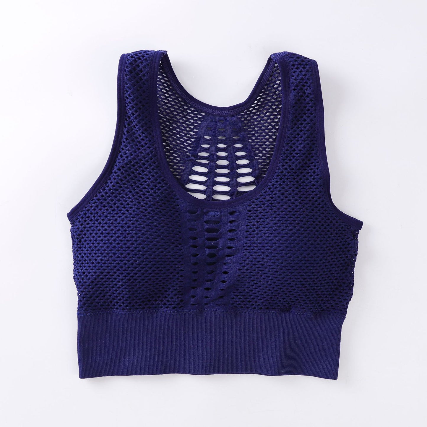 Yoga Running Bra Bra Vest Underwear Women'S Solid Color Breathable Mesh Design Detachable Bra Navy Blue - D&A