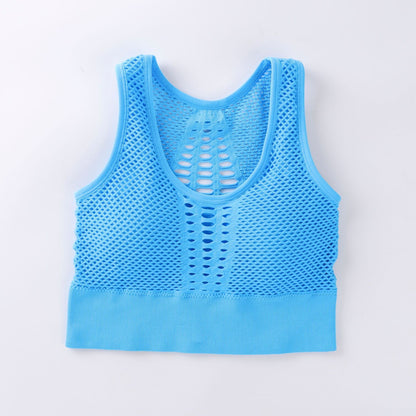 Yoga Running Bra Bra Vest Underwear Women'S Solid Color Breathable Mesh Design Detachable Bra Sky Blue - D&A