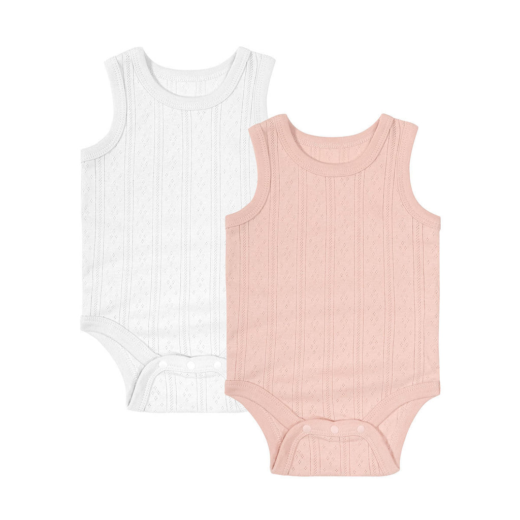 Baby Fart Clothes Men And Women Baby Vest Sleeveless White and pink - D&A
