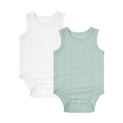 Baby Fart Clothes Men And Women Baby Vest Sleeveless White and green - D&A
