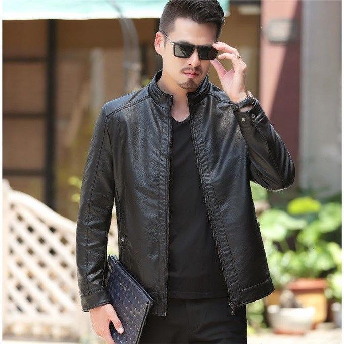 Men's Leather Jackets For Winter Jacket Men And Coats Leather Male Coat For Brand Men's Oblique Zipper Winter Down Biker Jacket - D&A