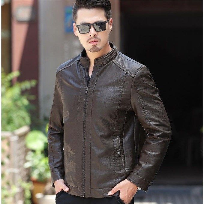 Men's Leather Jackets For Winter Jacket Men And Coats Leather Male Coat For Brand Men's Oblique Zipper Winter Down Biker Jacket - D&A