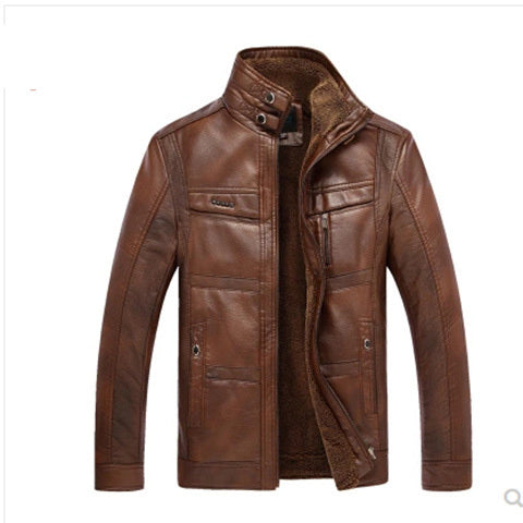 Men's Leather Jackets For Winter Jacket Men And Coats Leather Male Coat For Brand Men's Oblique Zipper Winter Down Biker Jacket Brown - D&A