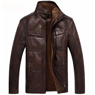 Men's Leather Jackets For Winter Jacket Men And Coats Leather Male Coat For Brand Men's Oblique Zipper Winter Down Biker Jacket Light Brown - D&A