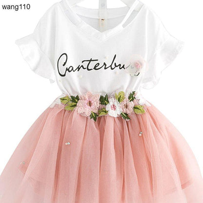 Summer Kids Girls Clothing Sets 2 pcs T-shirt Hole Pants Set Pink - D&A