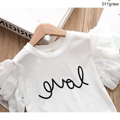 Summer Kids Girls Clothing Sets 2 pcs T-shirt Hole Pants Set - D&A