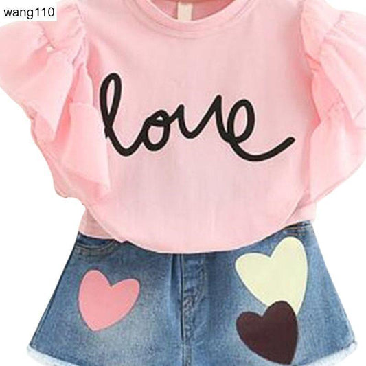Summer Kids Girls Clothing Sets 2 pcs T-shirt Hole Pants Set - D&A