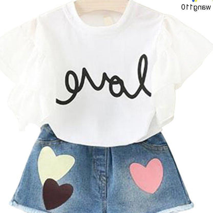 Summer Kids Girls Clothing Sets 2 pcs T-shirt Hole Pants Set - D&A
