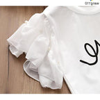 Summer Kids Girls Clothing Sets 2 pcs T-shirt Hole Pants Set - D&A