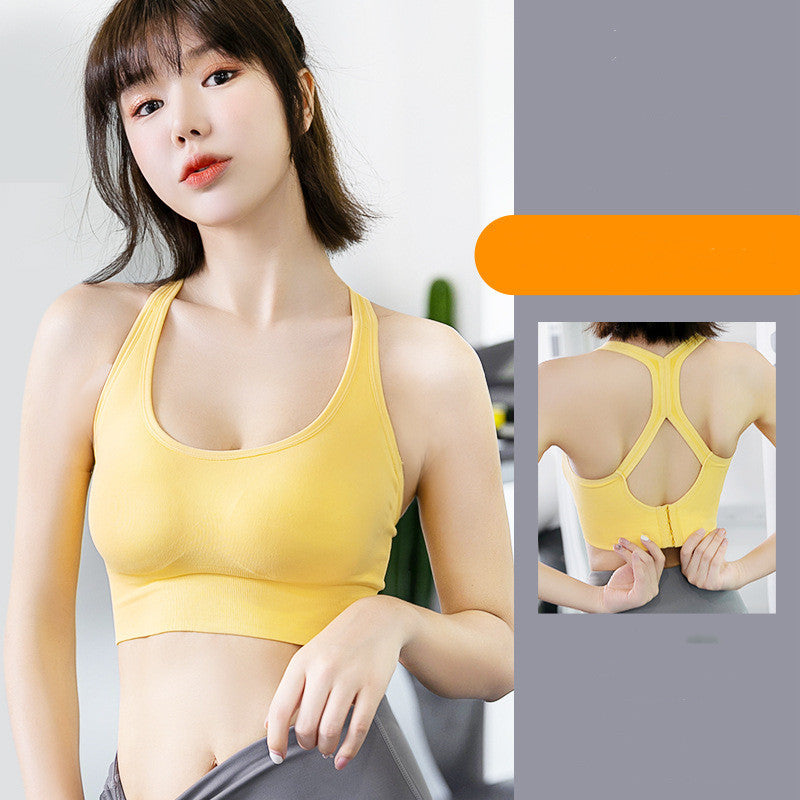 Sports Bra Underwear Seamless Hollow Beauty Back Shaping Sports Bra Yellow S - D&A