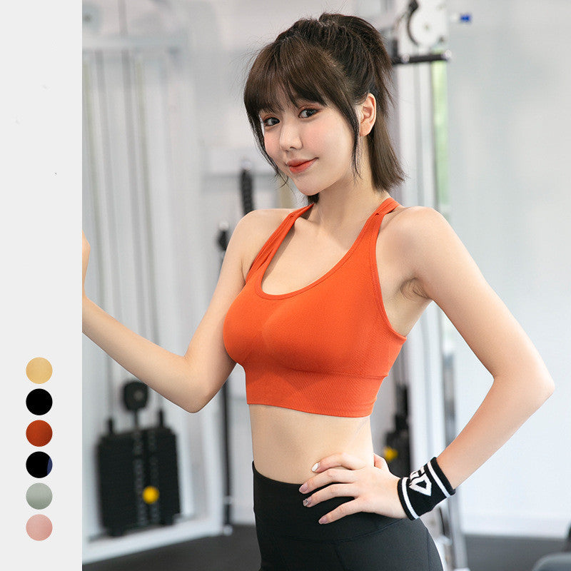 Sports Bra Underwear Seamless Hollow Beauty Back Shaping Sports Bra Orange Red S - D&A