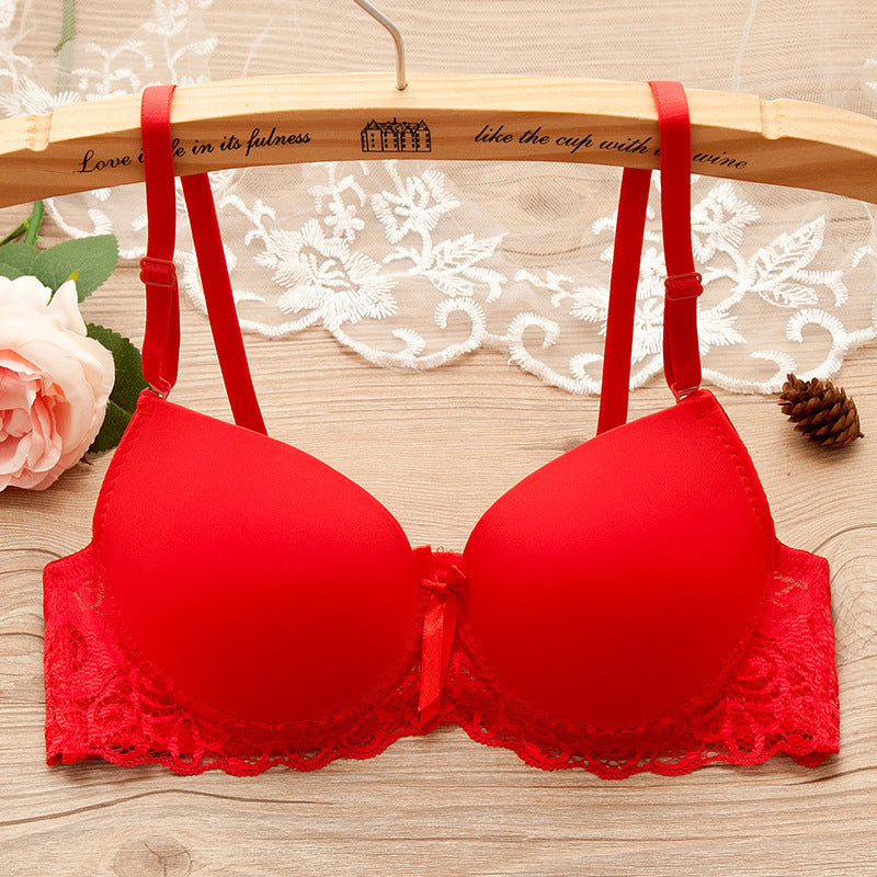Bra Small Chest Gathered Bra With Underwire Red - D&A