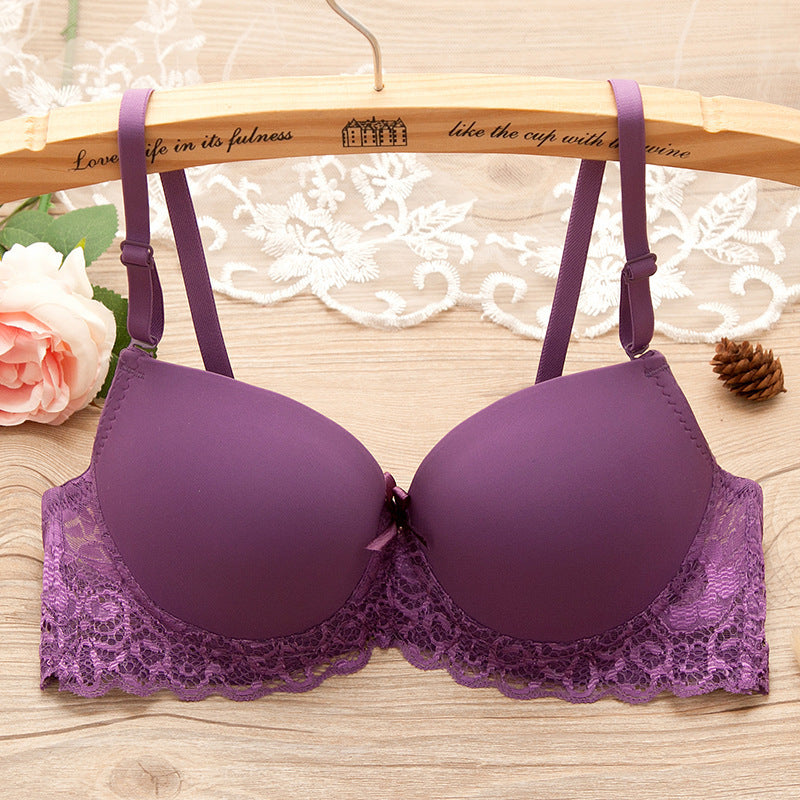 Bra Small Chest Gathered Bra With Underwire Purple - D&A