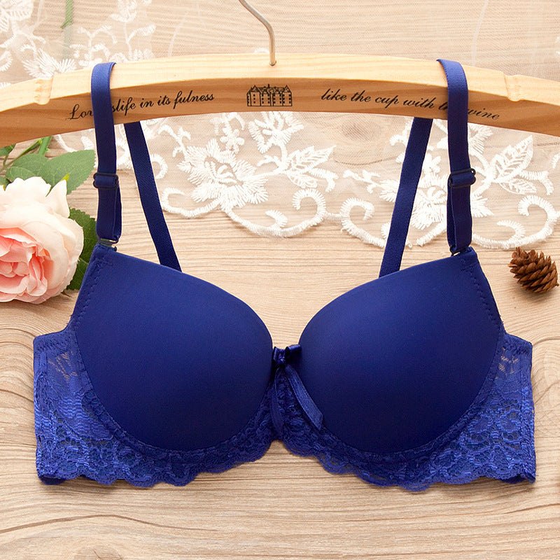 Bra Small Chest Gathered Bra With Underwire Blue - D&A