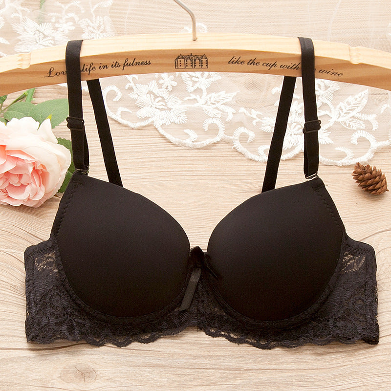 Bra Small Chest Gathered Bra With Underwire Black - D&A