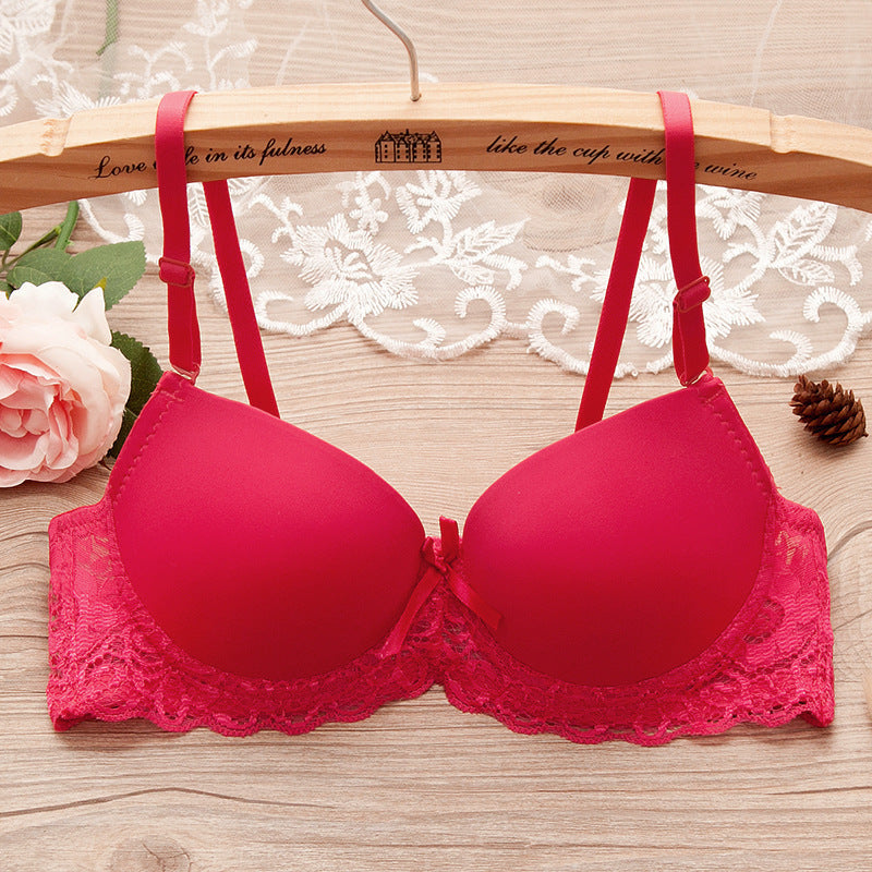 Bra Small Chest Gathered Bra With Underwire Rose Red - D&A
