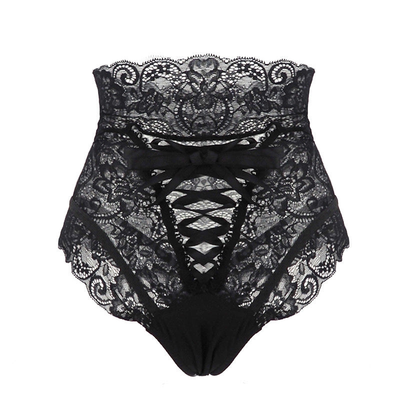 HighWaist Lace Panties Thongs Women Underwear Lingerie Black - D&A