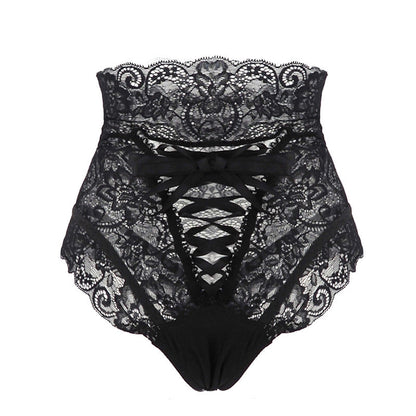HighWaist Lace Panties Thongs Women Underwear Lingerie Black - D&A