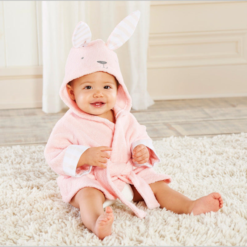 Cartoon Cute Animal Modeling Baby Bath Towels Baby Bathrobes Cotton Children's Bathrobes Baby Hooded Pink bunny - D&A