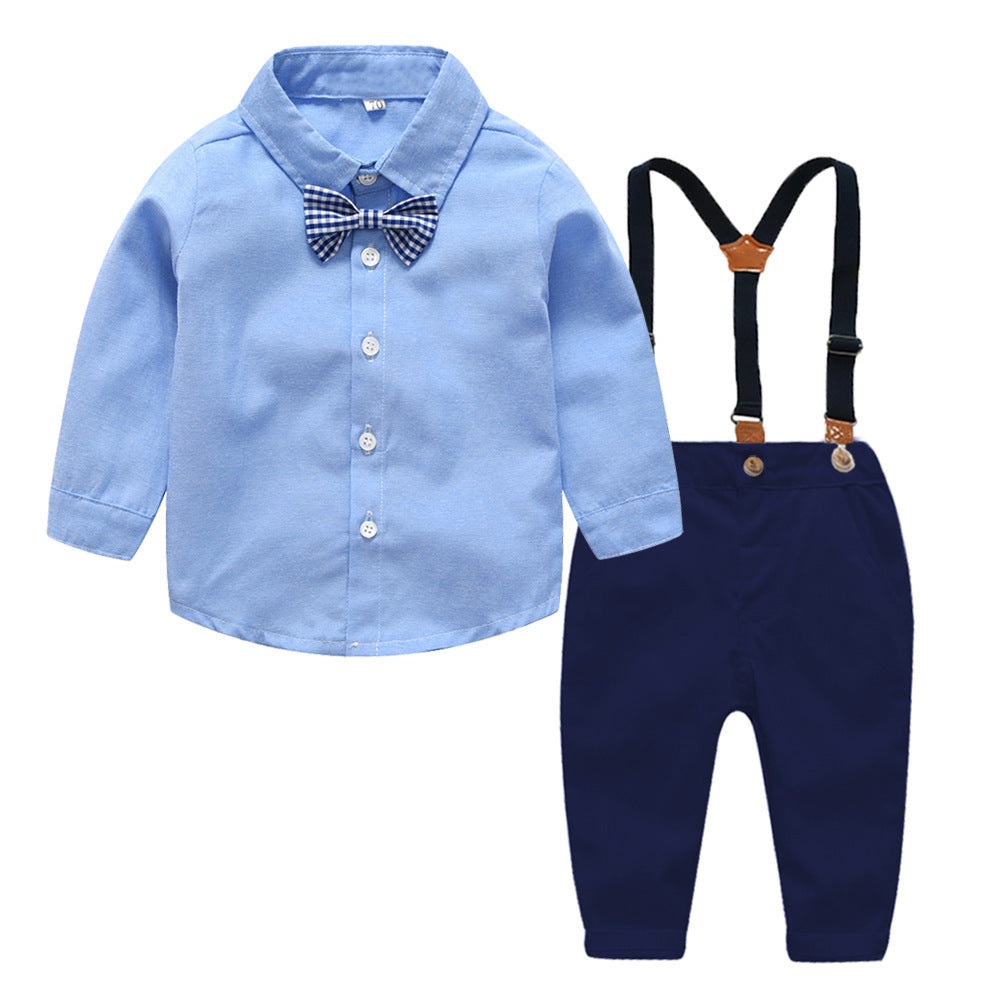 Boys Gentleman Bib Pant Suit Long Sleeve Bow Tie - D&A