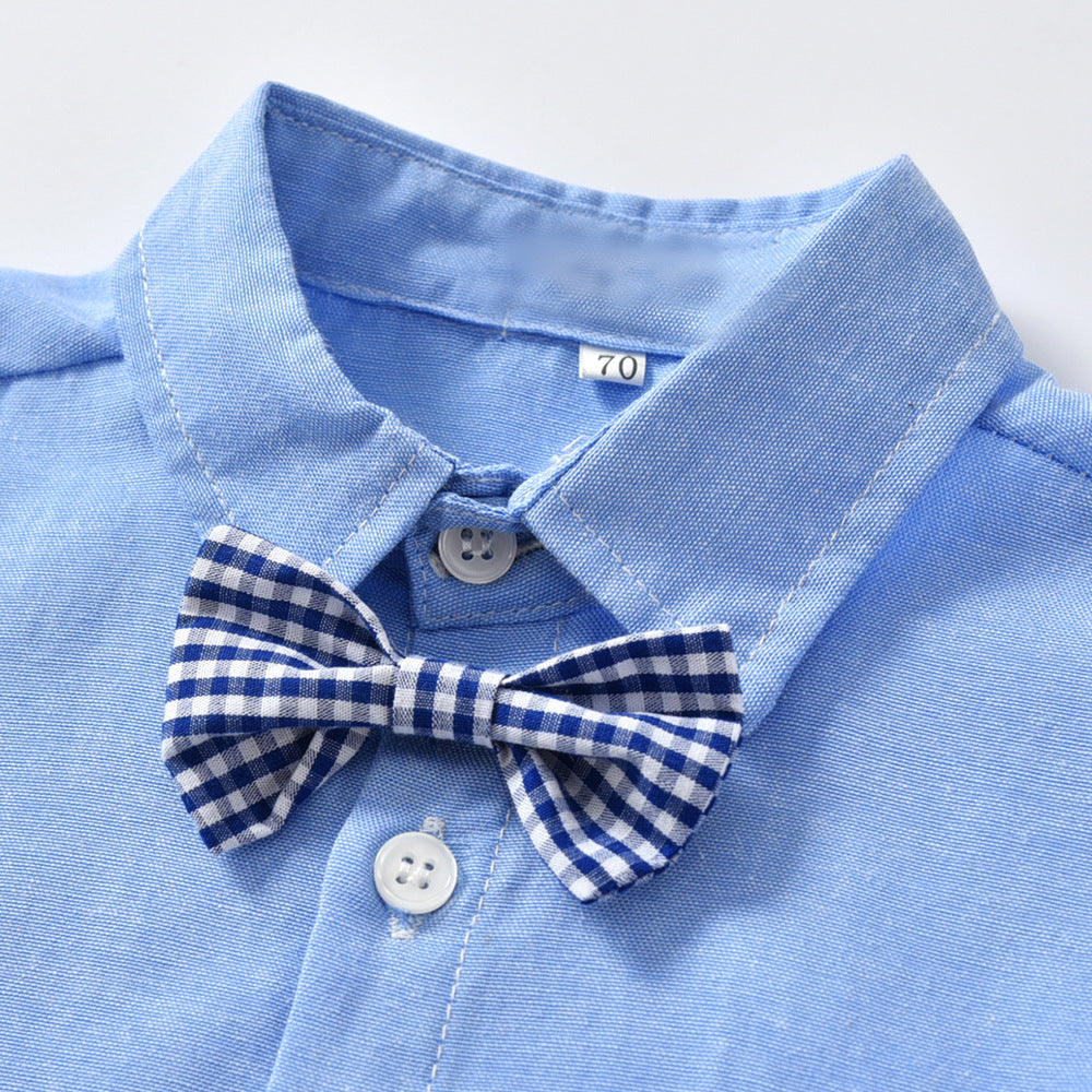 Boys Gentleman Bib Pant Suit Long Sleeve Bow Tie - D&A
