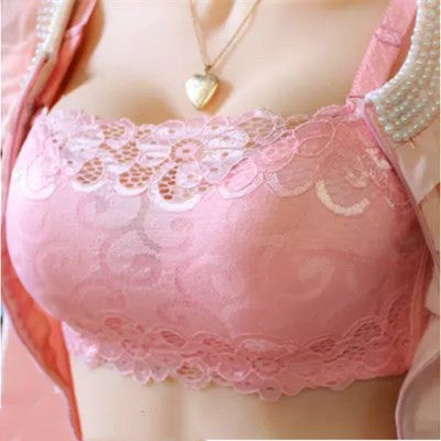 Bra Chest Three-breasted Bra No Trace Anti-light Bra Cross Brazing Thick Section Pink - D&A