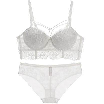 Lingerie Feminine Lace Bra Set With Underwire Bra White - D&A