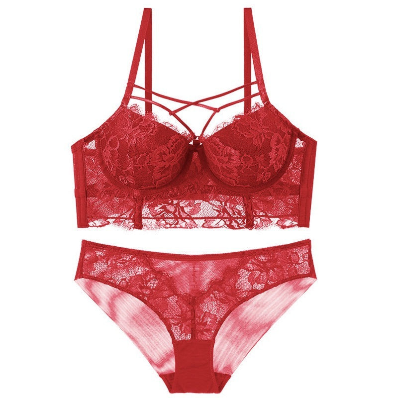 Lingerie Feminine Lace Bra Set With Underwire Bra Red - D&A