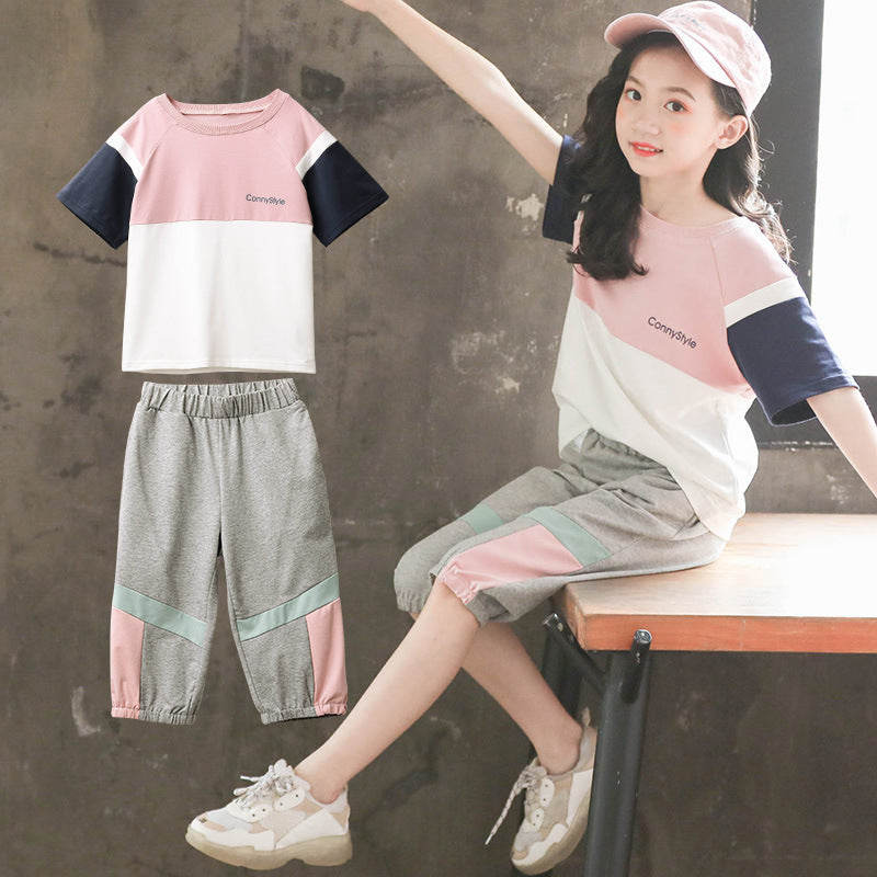 New Children's Clothing Net Red Girls Pants, Large Children's Clothing Fashionable Trend Short sleeve - D&A