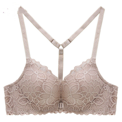 Front Button Bra Lace Without Steel Ring Bra Khaki - D&A