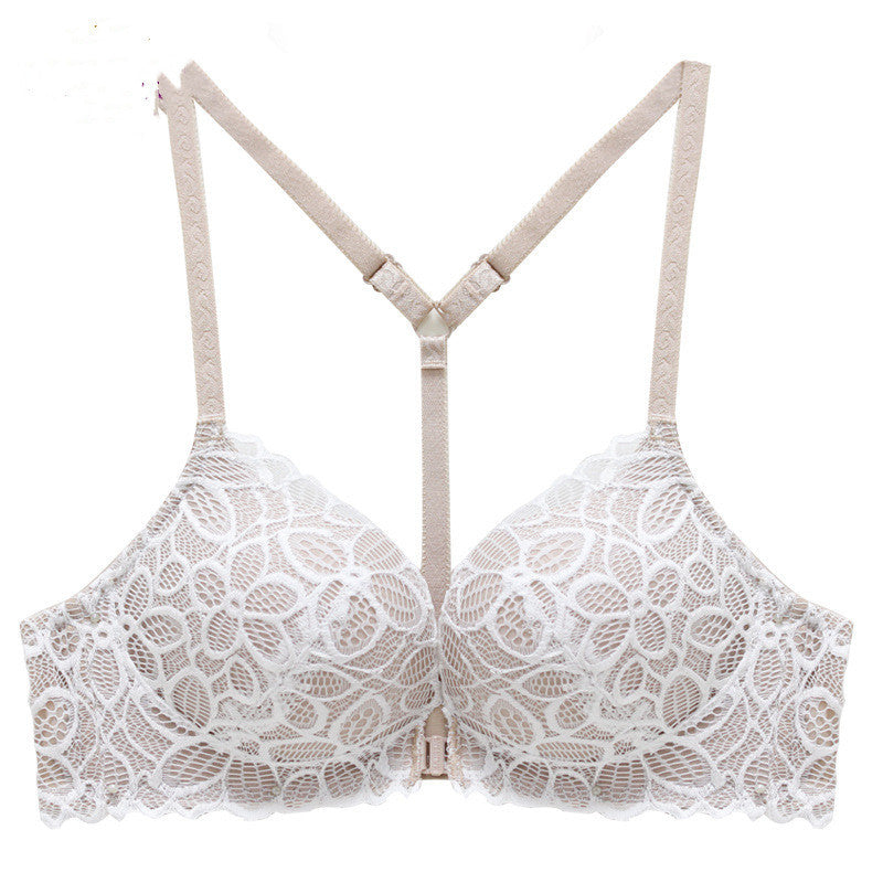Front Button Bra Lace Without Steel Ring Bra White - D&A