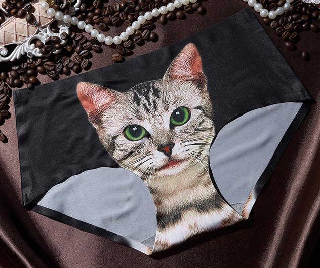 3D printing Women's Pussycat Panties Anti Emptied Cat Printing Underwear Women Panty Sexy Briefs Women Seamless Control Girls black M - D&A